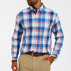 Southern Tide Skipjack Red Blue White Plaid Button Down Shirt Mens Size‎ Large